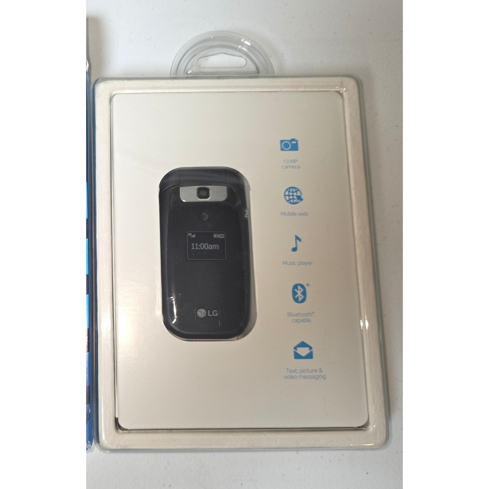 New AT&T LG B470 Prepaid Unlimited Talk & Text Flip Phone Black No Contract NOTE